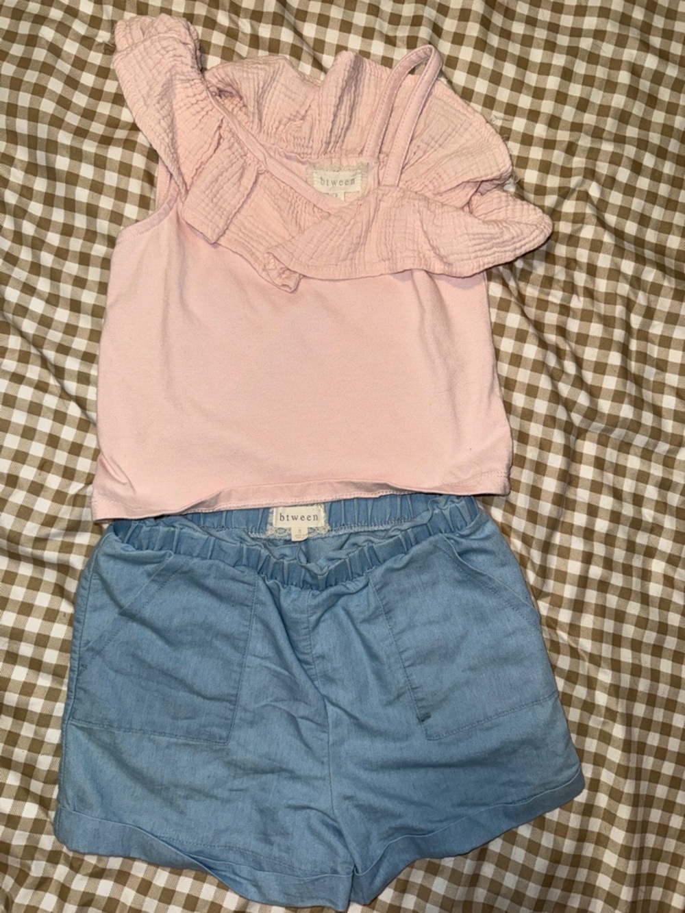 btween Pink Ruffle Tank and Blue Shorts Kids Matching Set